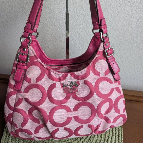 COACH Madison Maggie Op Art Pink Canvas Shoulder Bag A1220-17020 - Picture 1 of 12
